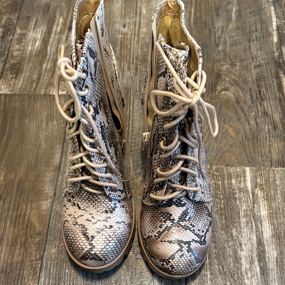 Soda Snakeskin Lace-Up Boots